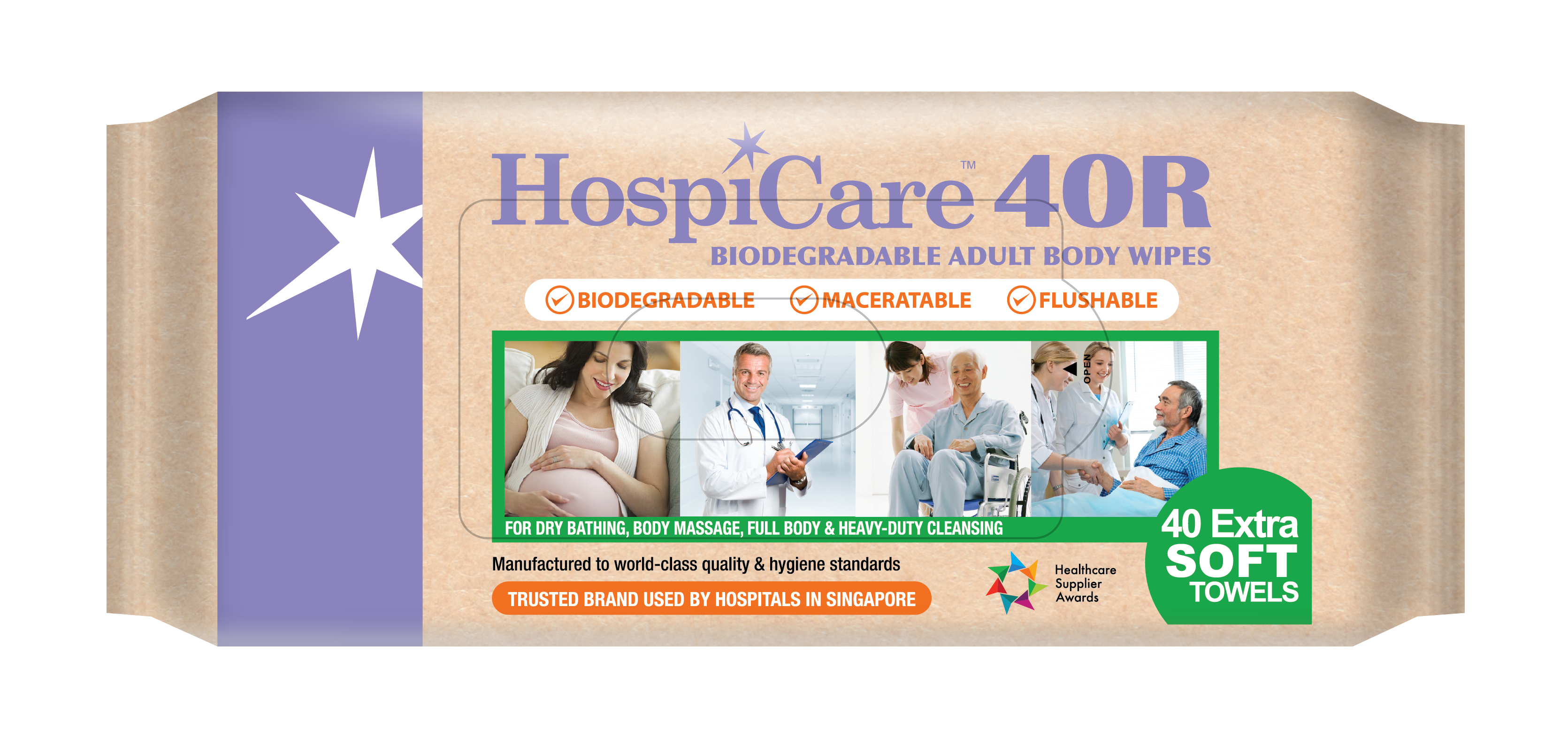 (Buy 1 Free 1) HospiCare Biodegradable Adult Body Wipes (40 Sheets)